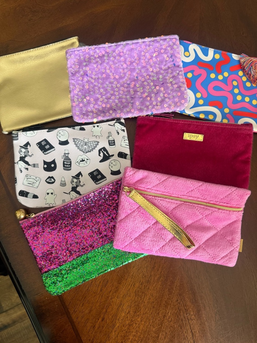 7 Assorted Colorful Ipsy Cosmetic Pouches